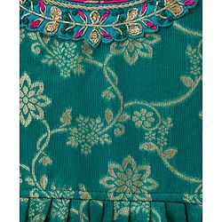 Babyhug Brocade Half Puffed Sleeves Choli Lehenga Set with Dupatta & Floral Foil Print - Teal Blue