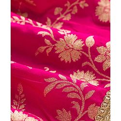 Babyhug Brocade Half Puffed Sleeves Choli Lehenga Set with Dupatta & Floral Foil Print - Teal Blue