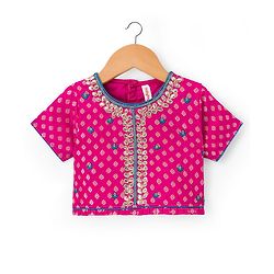 Babyhug Brocade Half Sleeves Embroidered Choli Lehenga Set with Dupatta - Pink & Blue