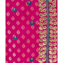 Babyhug Brocade Half Sleeves Embroidered Choli Lehenga Set with Dupatta - Pink & Blue