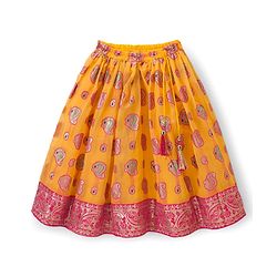 Babyhug Brocade Half Sleeves Embroidered Choli Lehenga Set with Dupatta & Sequin Detailing - Pink & Yellow