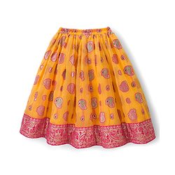 Babyhug Brocade Half Sleeves Embroidered Choli Lehenga Set with Dupatta & Sequin Detailing - Pink & Yellow