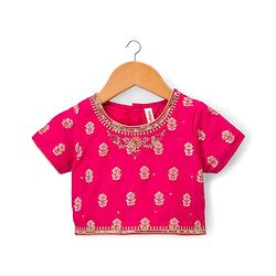 Babyhug Brocade Half Sleeves Embroidered Choli Lehenga Set with Dupatta & Sequin Detailing - Pink & Yellow