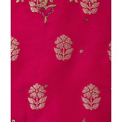 Babyhug Brocade Half Sleeves Embroidered Choli Lehenga Set with Dupatta & Sequin Detailing - Pink & Yellow