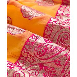 Babyhug Brocade Half Sleeves Embroidered Choli Lehenga Set with Dupatta & Sequin Detailing - Pink & Yellow