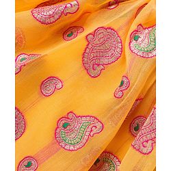 Babyhug Brocade Half Sleeves Embroidered Choli Lehenga Set with Dupatta & Sequin Detailing - Pink & Yellow
