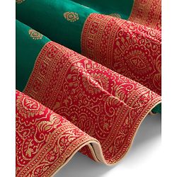 Babyhug Brocade Woven Half Sleeves Choli Lehenga Set With Floral Foil Print - Red & Green