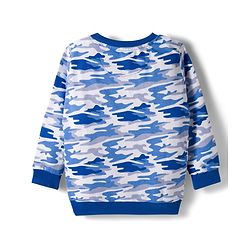 Babyhug Terry Knit Premium Light Gauge Terry Full Sleeves T-Shirt & Joggers Set with Camouflage & Keep Going Text Print - Navy Blue