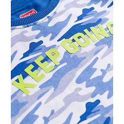 Babyhug Terry Knit Premium Light Gauge Terry Full Sleeves T-Shirt & Joggers Set with Camouflage & Keep Going Text Print - Navy Blue