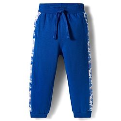 Babyhug Terry Knit Premium Light Gauge Terry Full Sleeves T-Shirt & Joggers Set with Camouflage & Keep Going Text Print - Navy Blue