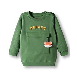 Babyhug Terry Knit Premium Light Gauge Terry Full Sleeves T-Shirt & Lounge Pant Set With Text Embroidery & Animal Applique - Green