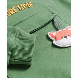 Babyhug Terry Knit Premium Light Gauge Terry Full Sleeves T-Shirt & Lounge Pant Set With Text Embroidery & Animal Applique - Green