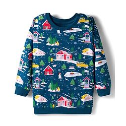 Babyhug Terry Knit Premium Light Gauge Terry Full Sleeves T-Shirt & Joggers Set With Snow Man Print - Teal Blue