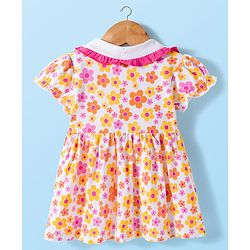 Babyhug Single Jersey Knit Half Sleeves Floral Printed Frock with Bloomer with Headband - Multicolor
