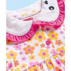 Babyhug Single Jersey Knit Half Sleeves Floral Printed Frock with Bloomer with Headband - Multicolor