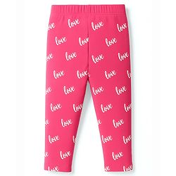 Babyhug Knit Full Length Leggings With Heart & Text Print Pack of 3 - Dark Pink & Orange