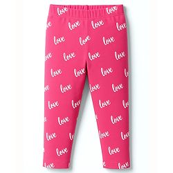 Babyhug Knit Full Length Leggings With Heart & Text Print Pack of 3 - Dark Pink & Orange