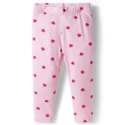 Babyhug Cotton Lycra Knit Full Length Leggings With Polka Dot & Heart Print Pack Of 3 - Red Navy Blue & Pink