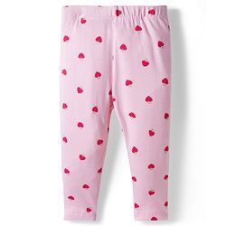 Babyhug Cotton Lycra Knit Full Length Leggings With Polka Dot & Heart Print Pack Of 3 - Red Navy Blue & Pink