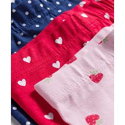 Babyhug Cotton Lycra Knit Full Length Leggings With Polka Dot & Heart Print Pack Of 3 - Red Navy Blue & Pink