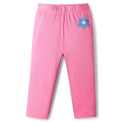 Babyhug Cotton Knit Full Length Leggings With Stripes & Floral Print Pack Of 3 - Pink Navy Blue & Yellow