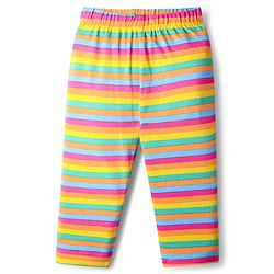 Babyhug Cotton Knit Full Length Leggings With Stripes & Floral Print Pack Of 3 - Pink Navy Blue & Yellow