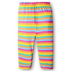 Babyhug Cotton Knit Full Length Leggings With Stripes & Floral Print Pack Of 3 - Pink Navy Blue & Yellow