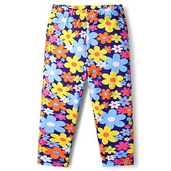 Babyhug Cotton Knit Full Length Leggings With Stripes & Floral Print Pack Of 3 - Pink Navy Blue & Yellow