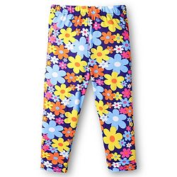 Babyhug Cotton Knit Full Length Leggings With Stripes & Floral Print Pack Of 3 - Pink Navy Blue & Yellow