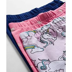 Babyhug Cotton Knit Full Length Leggings With Unicorn & Star Print Pack Of 3 - Navy Blue & Pink