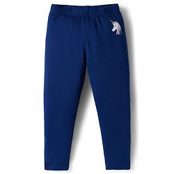 Babyhug Cotton Knit Full Length Leggings With Unicorn & Star Print Pack Of 3 - Navy Blue & Pink