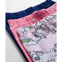 Babyhug Cotton Knit Full Length Leggings With Unicorn & Star Print Pack Of 3 - Navy Blue & Pink