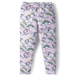 Babyhug Cotton Knit Full Length Leggings With Unicorn & Star Print Pack Of 3 - Navy Blue & Pink