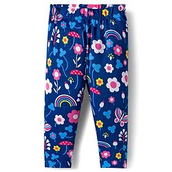 Babyhug Knit Full Length Leggings With Floral Print Pack Of 3 - Pink Yellow & Navy Blue