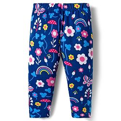 Babyhug Knit Full Length Leggings With Floral Print Pack Of 3 - Pink Yellow & Navy Blue
