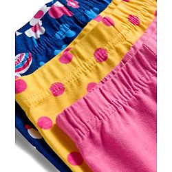 Babyhug Knit Full Length Leggings With Floral Print Pack Of 3 - Pink Yellow & Navy Blue