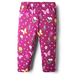 Babyhug Cotton Lycra Knit Leggings with Polka Dots Butterfly & Floral Print Pack of 3 - Pink & Yellow