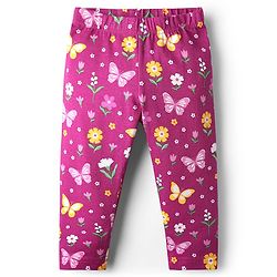Babyhug Cotton Lycra Knit Leggings with Polka Dots Butterfly & Floral Print Pack of 3 - Pink & Yellow