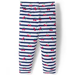 Babyhug Cotton Lycra Knit Full Length Leggings With Stripes & Cherry Print Pack Of 3 - Red & Navy Blue