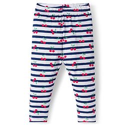 Babyhug Cotton Lycra Knit Full Length Leggings With Stripes & Cherry Print Pack Of 3 - Red & Navy Blue