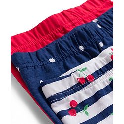 Babyhug Cotton Lycra Knit Full Length Leggings With Stripes & Cherry Print Pack Of 3 - Red & Navy Blue