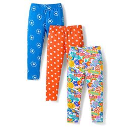 Babyhug Cotton Lycra Knit Full Length Polka Dot & Floral Printed Leggings Pack of 3 - Blue Orange & White