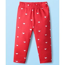 Babyhug Cotton Knit Full Length Leggings With Floral Print Pack Of 3 - Pink Red & White