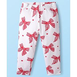 Babyhug Cotton Knit Full Length Leggings With Floral Print Pack Of 3 - Pink Red & White