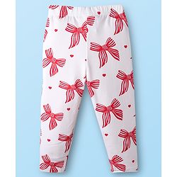 Babyhug Cotton Knit Full Length Leggings With Floral Print Pack Of 3 - Pink Red & White