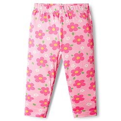 Babyhug Cotton Knit Full Length Leggings With Floral Print Pack Of 3 - Pink & Navy Blue