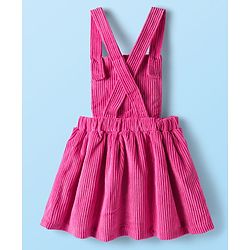 Babyhug Cotton Woven Frock with Half Sleeves Inner Tee & Tropical Theme Print - Dark Pink & White
