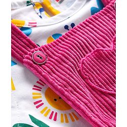 Babyhug Cotton Woven Frock with Half Sleeves Inner Tee & Tropical Theme Print - Dark Pink & White