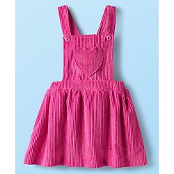Babyhug Cotton Woven Frock with Half Sleeves Inner Tee & Tropical Theme Print - Dark Pink & White