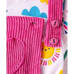 Babyhug Cotton Woven Frock with Half Sleeves Inner Tee & Tropical Theme Print - Dark Pink & White